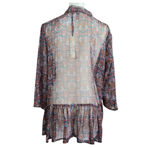 Womens KUT From the Kloth brown multicolor sheer blouse Size L TUNIC Boho NWT - Picture 2 of 6